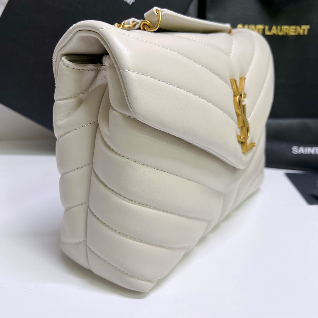 LOULOU SMALL 25 IN WHITE LAMBSKIN GOLD HARDWARE mysite