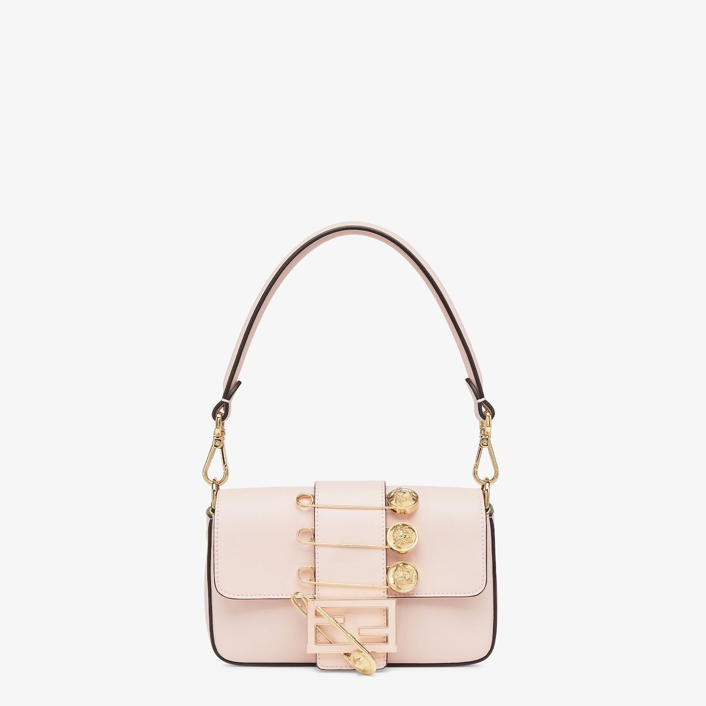 FENDI FENDACE BROOCH MINI 20 BAGUETTE BAG IN LIGHT PINK CALFSKIN mysite