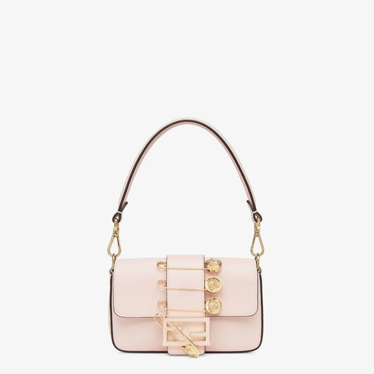 FENDI FENDACE BROOCH MINI 20 BAGUETTE BAG IN LIGHT PINK CALFSKIN mysite
