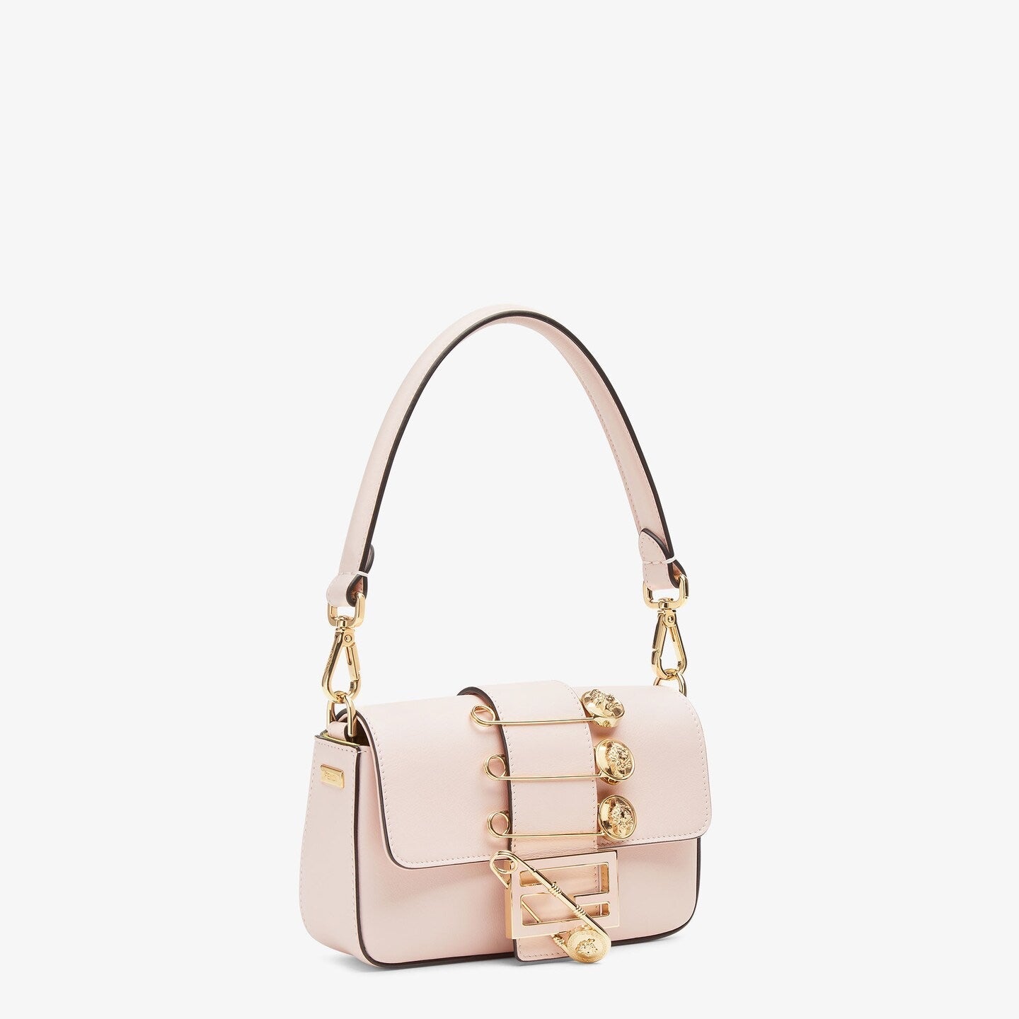 FENDI FENDACE BROOCH MINI 20 BAGUETTE BAG IN LIGHT PINK CALFSKIN mysite
