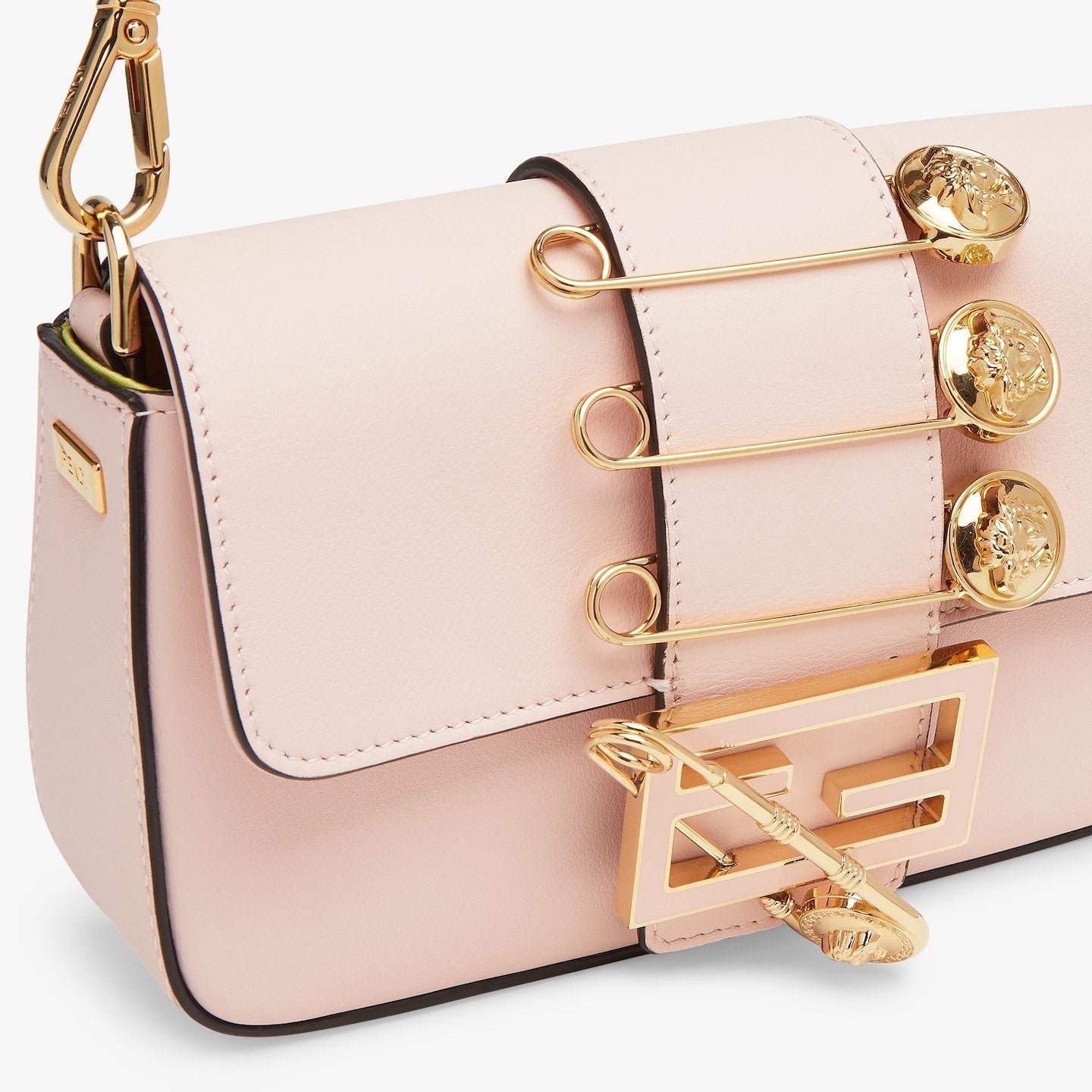 FENDI FENDACE BROOCH MINI 20 BAGUETTE BAG IN LIGHT PINK CALFSKIN mysite