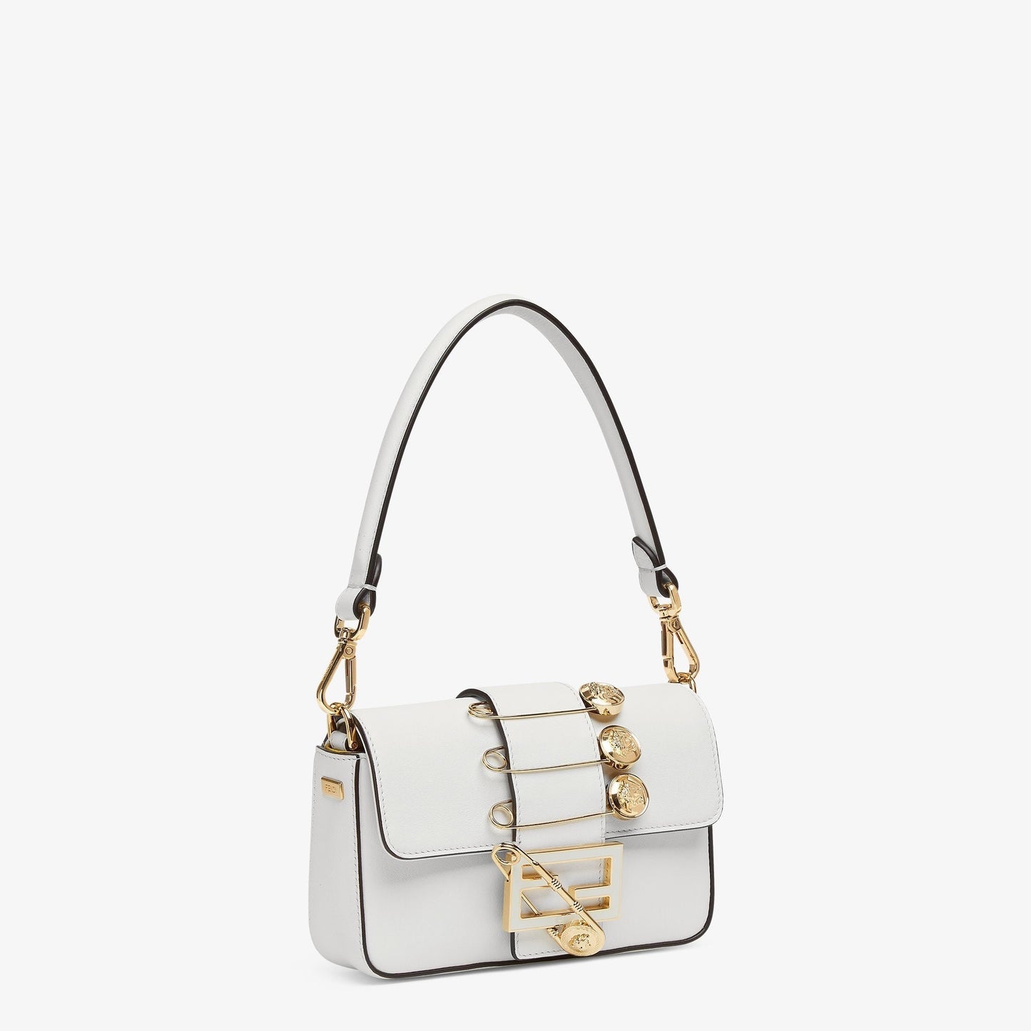 FENDI FENDACE BROOCH MINI 20 BAGUETTE BAG IN WHITE CALFSKIN mysite