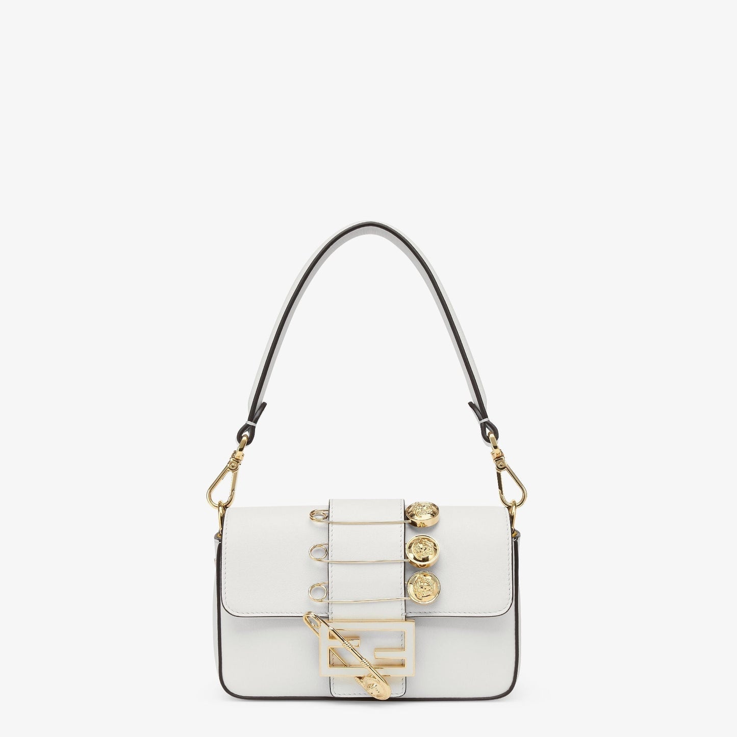 FENDI FENDACE BROOCH MINI 20 BAGUETTE BAG IN WHITE CALFSKIN mysite