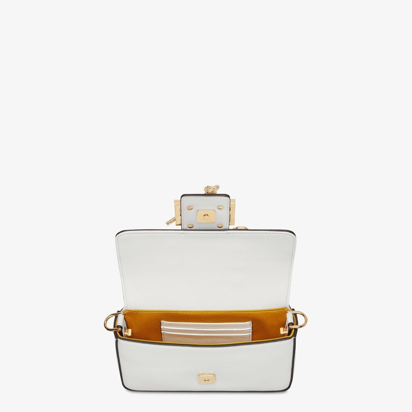 FENDI FENDACE BROOCH MINI 20 BAGUETTE BAG IN WHITE CALFSKIN mysite