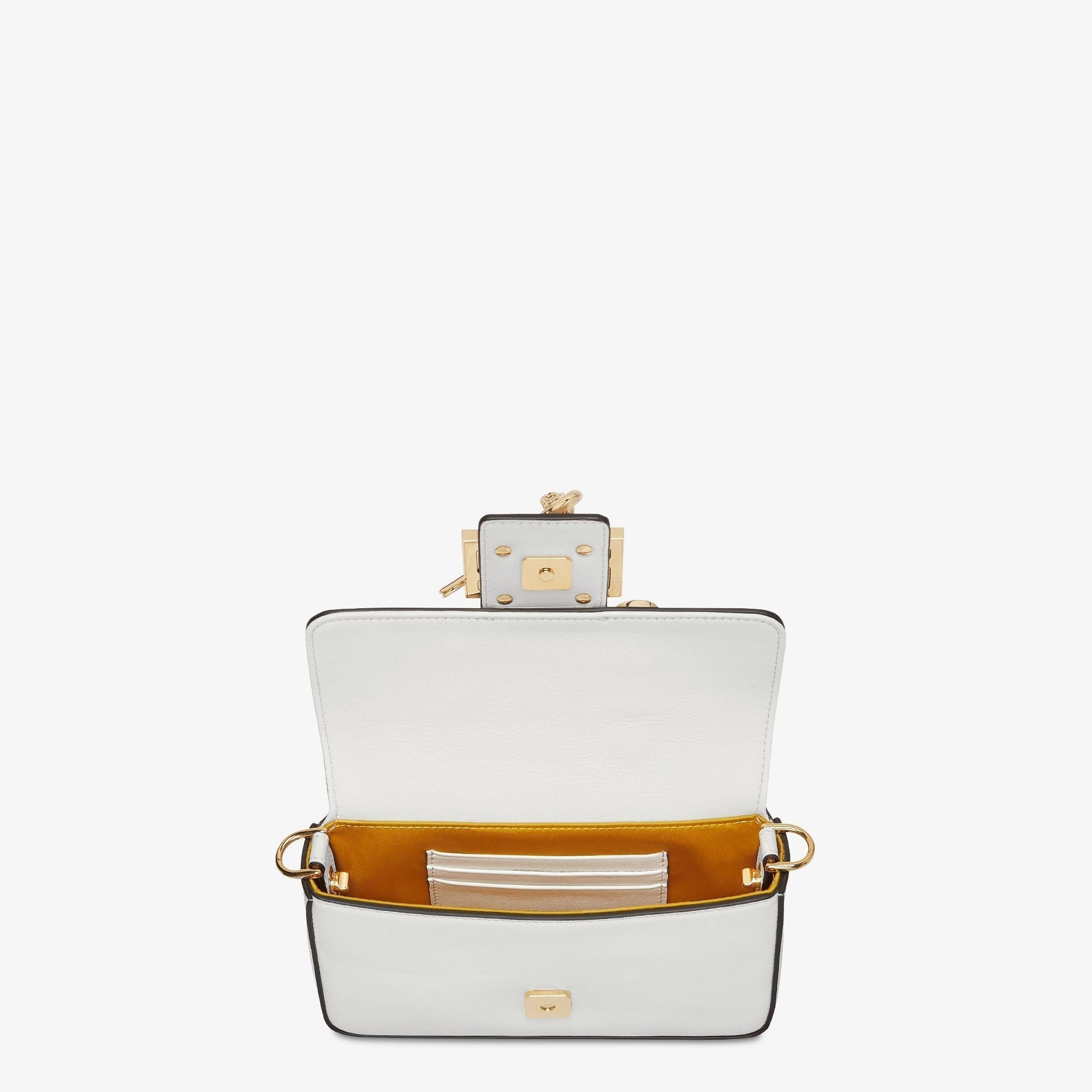 FENDI FENDACE BROOCH MINI 20 BAGUETTE BAG IN WHITE CALFSKIN mysite