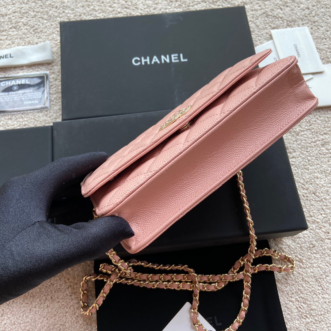 CC Classic Woc 20cm Pink Grained Calfskin Diamond Gold Hardware mysite