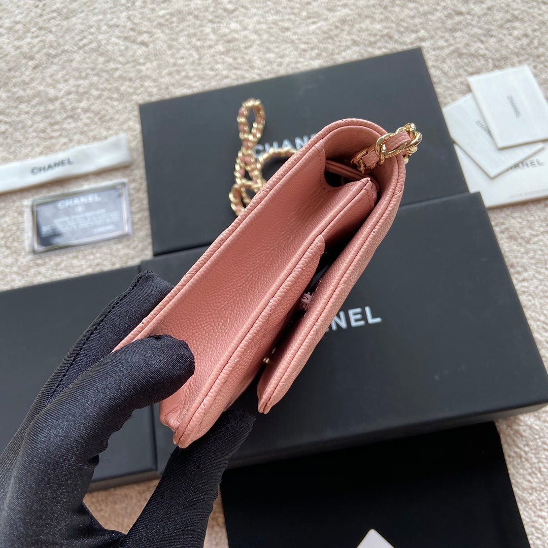 CC Classic Woc 20cm Pink Grained Calfskin Diamond Gold Hardware mysite