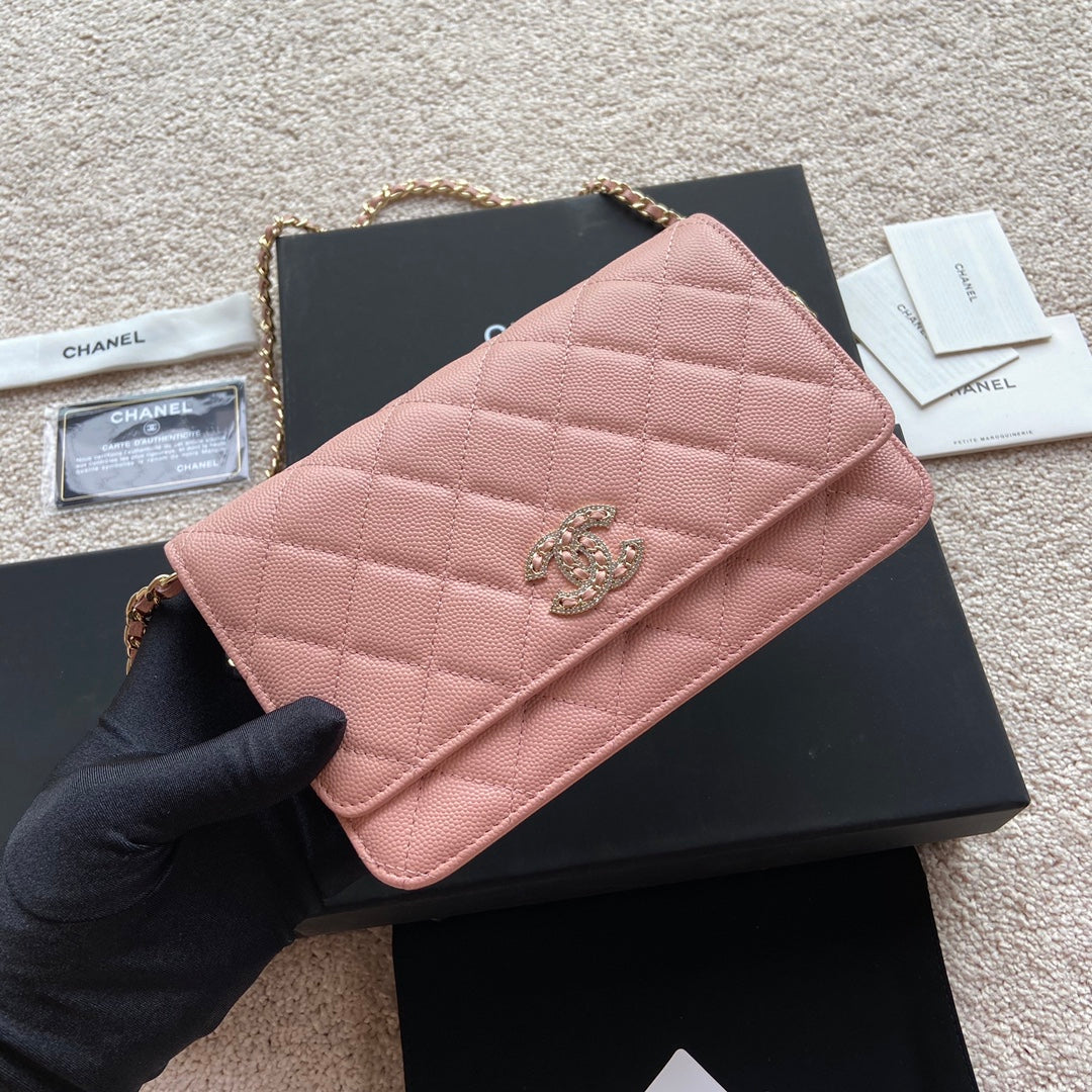 CC Classic Woc 20cm Pink Grained Calfskin Diamond Gold Hardware mysite