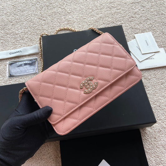 CC Classic Woc 20cm Pink Grained Calfskin Diamond Gold Hardware mysite