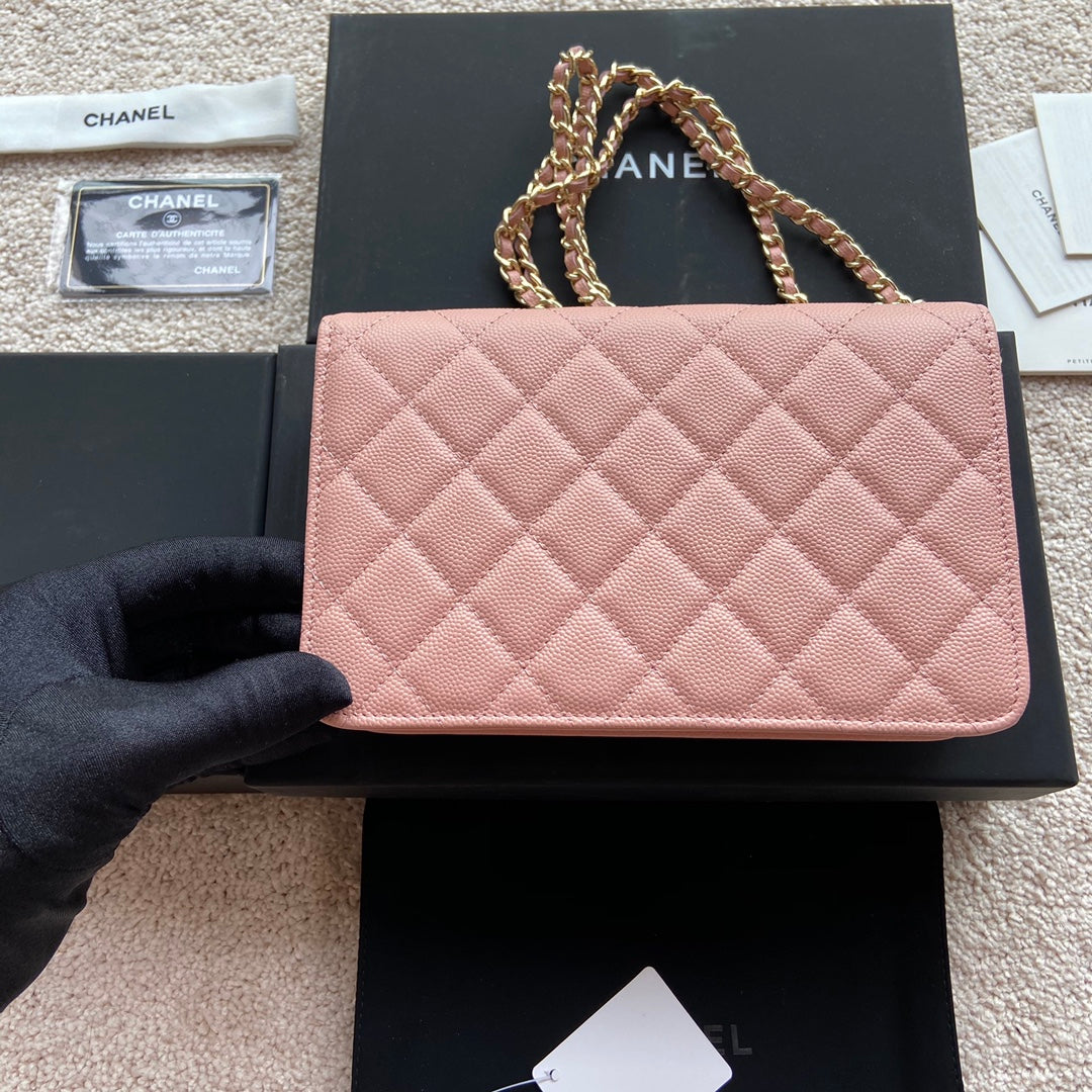 CC Classic Woc 20cm Pink Grained Calfskin Diamond Gold Hardware mysite