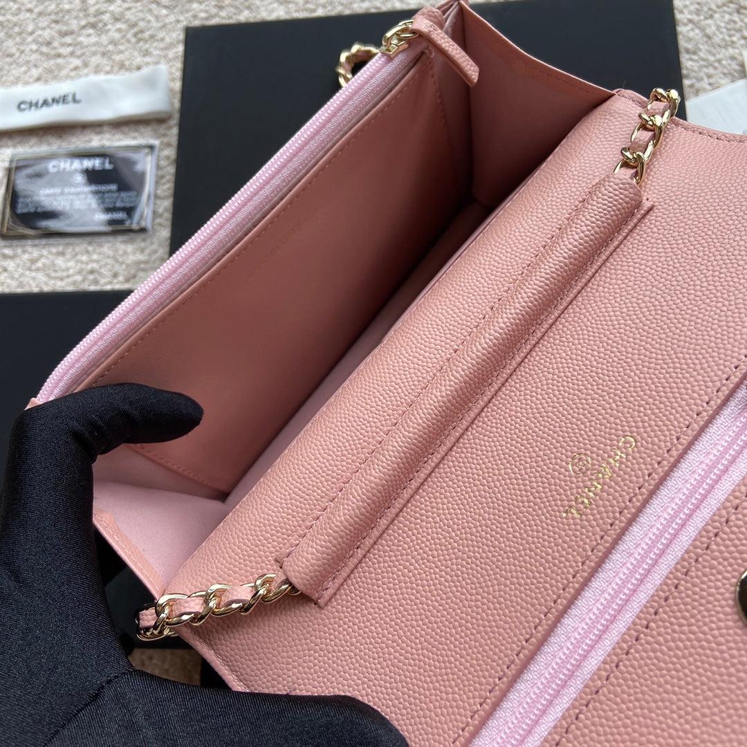 CC Classic Woc 20cm Pink Grained Calfskin Diamond Gold Hardware mysite