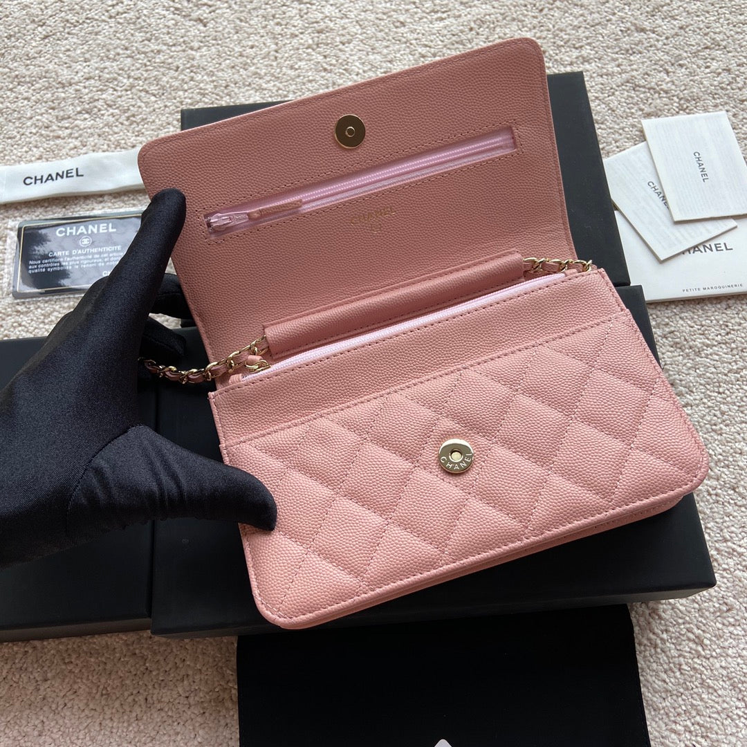 CC Classic Woc 20cm Pink Grained Calfskin Diamond Gold Hardware mysite