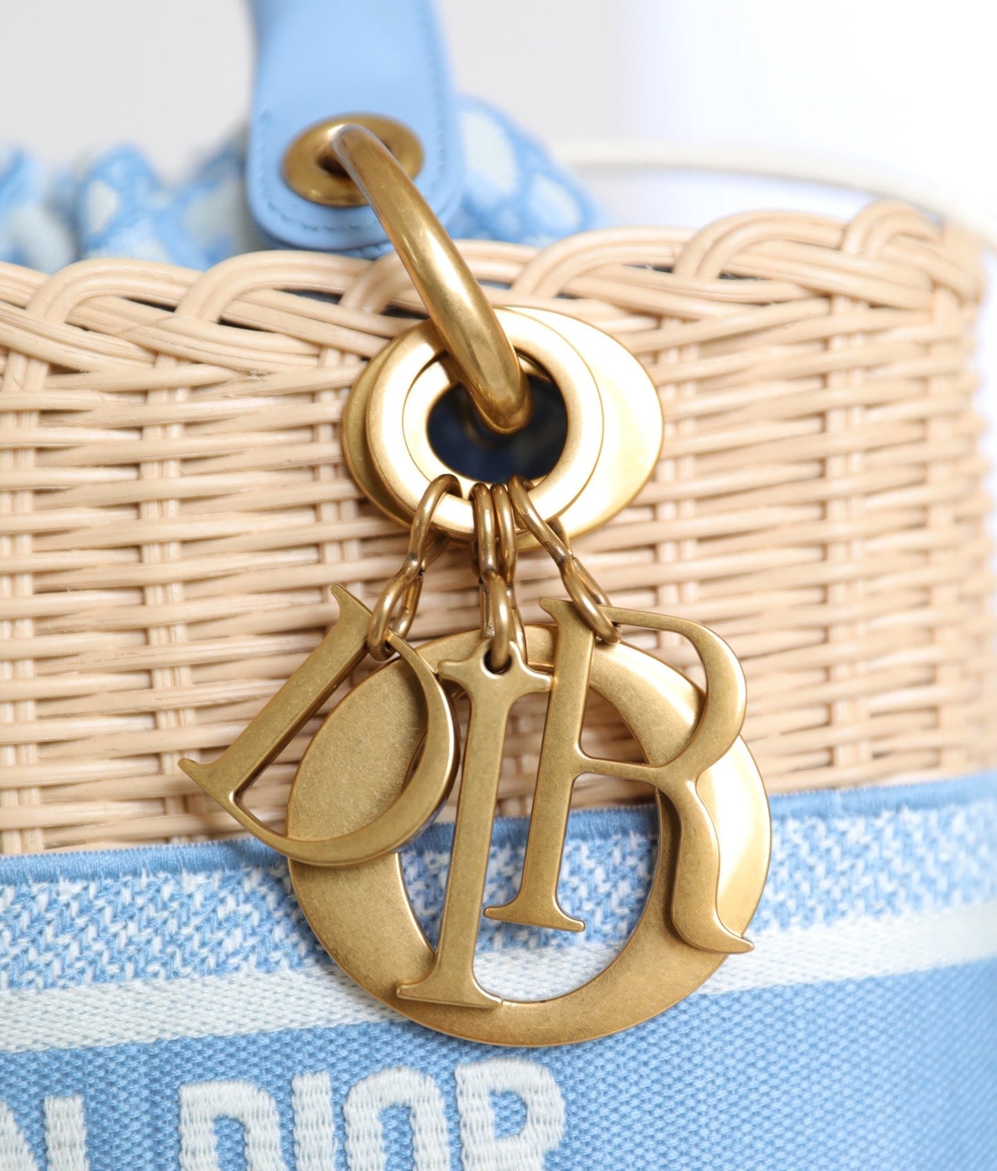 LADY 24 BASKET BAG IN BLUE OBLIQUE JACQUARD MIX BEIGE WICKER mysite