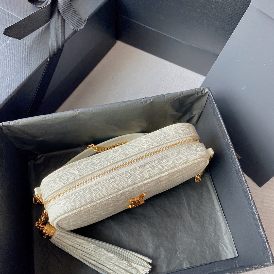 LOU MINI CAMERA BAG 19 IN WHITE CAVIAR PATTERN CALFSKIN GOLD HARDWARE mysite