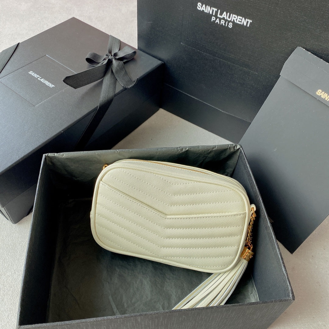 LOU MINI CAMERA BAG 19 IN WHITE CAVIAR PATTERN CALFSKIN GOLD HARDWARE mysite