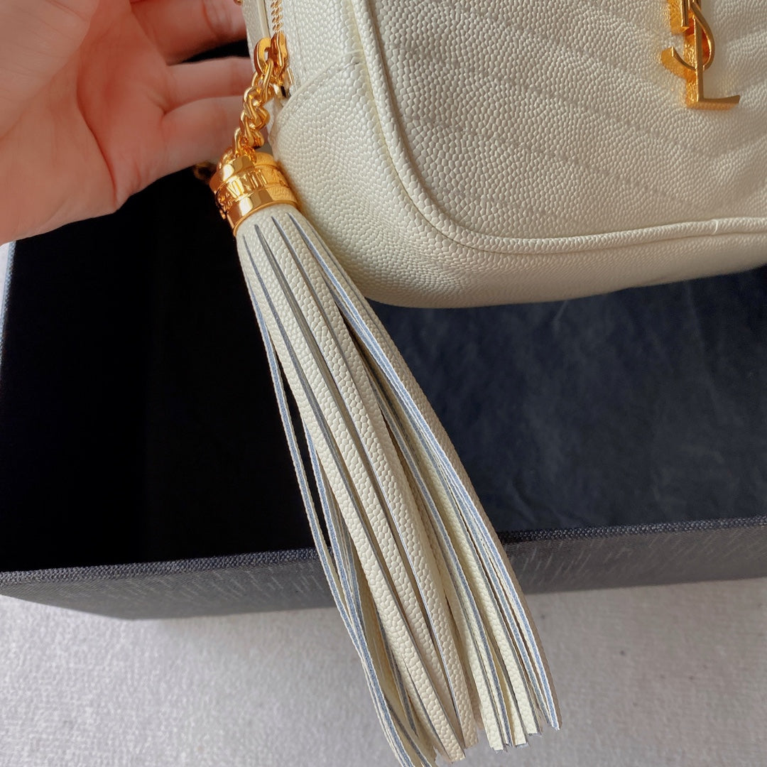 LOU MINI CAMERA BAG 19 IN WHITE CAVIAR PATTERN CALFSKIN GOLD HARDWARE mysite
