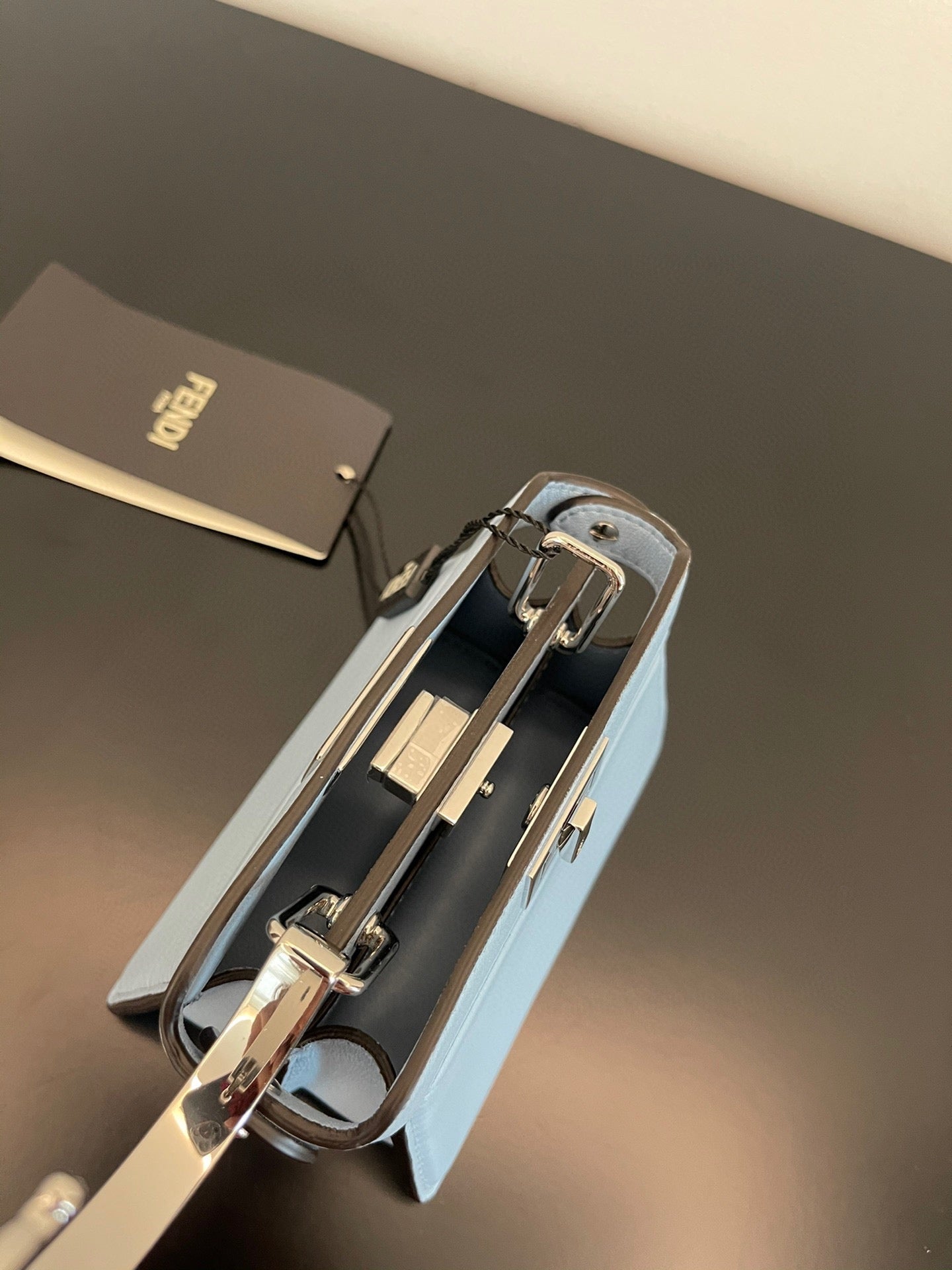 FENDI PEEKABOO ISEEU MICRO 12 BAG IN LIGHT BLUE CALFSKIN WITH GOLD HARDWARE mysite