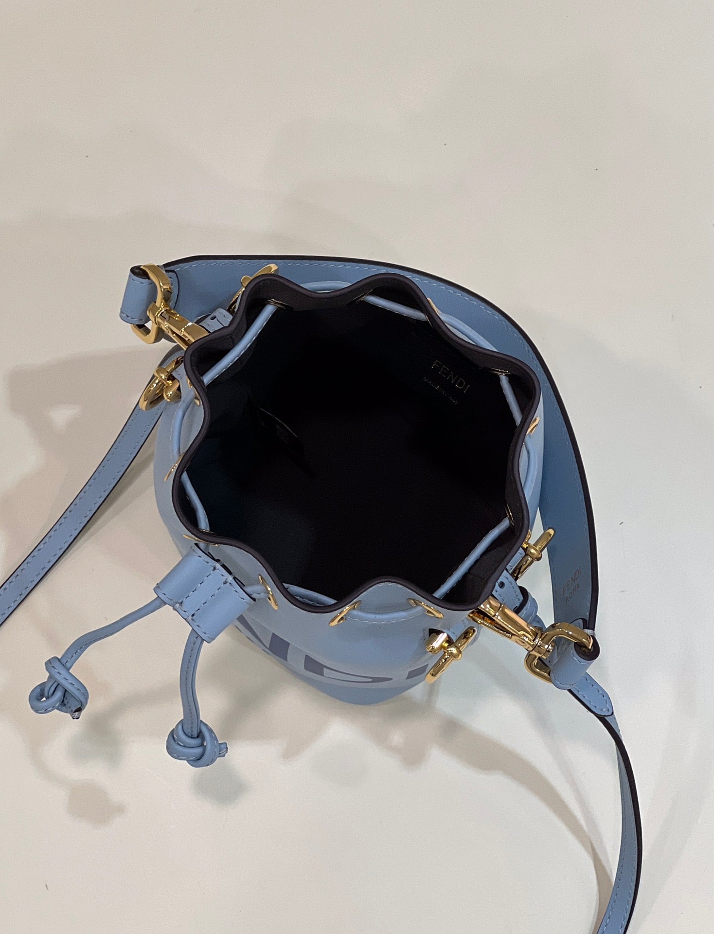 MON TRESOR MINI 18 BAG IN LIGHT BLUE CALFSKIN FF WITH GOLD HARDWARE mysite