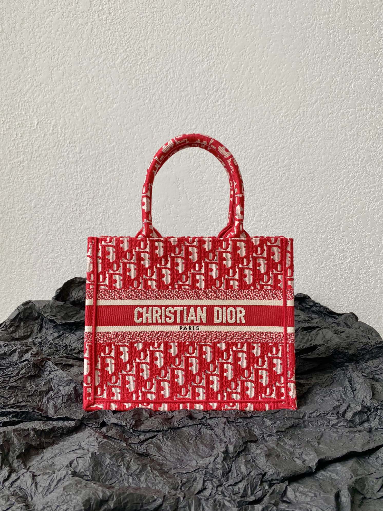 Small CD Book Tote 26.5cm Red Retro Style D Letter Embroidery mysite