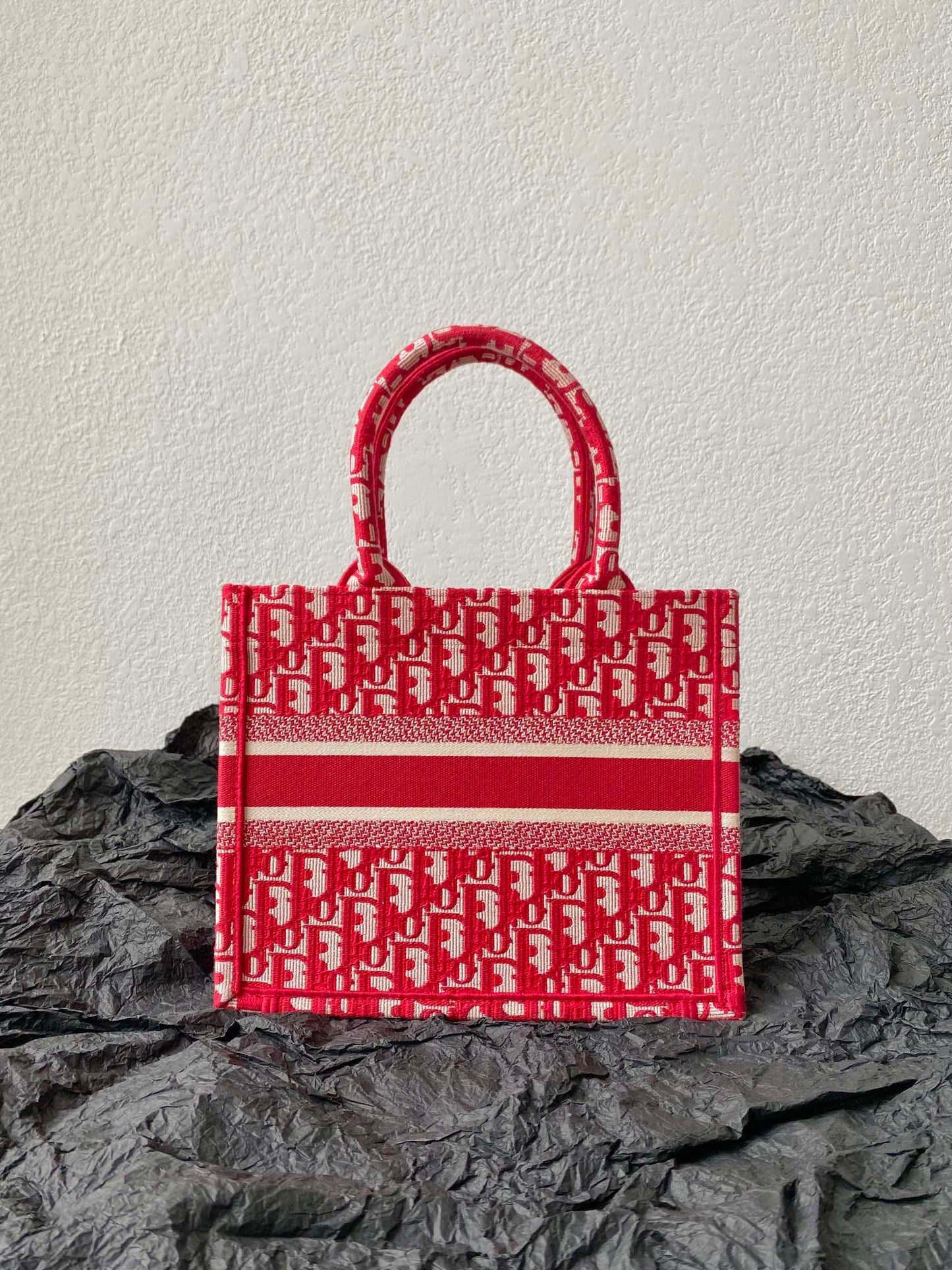 Small CD Book Tote 26.5cm Red Retro Style D Letter Embroidery mysite