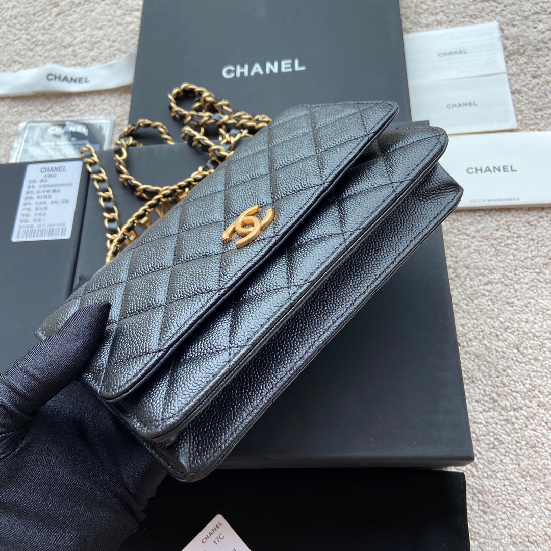 CC Woc 20cm Top Handle Black Grained Calfskin Gold Hardware mysite