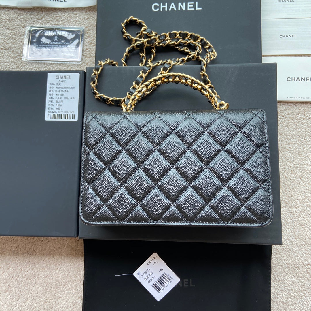 CC Woc 20cm Top Handle Black Grained Calfskin Gold Hardware mysite