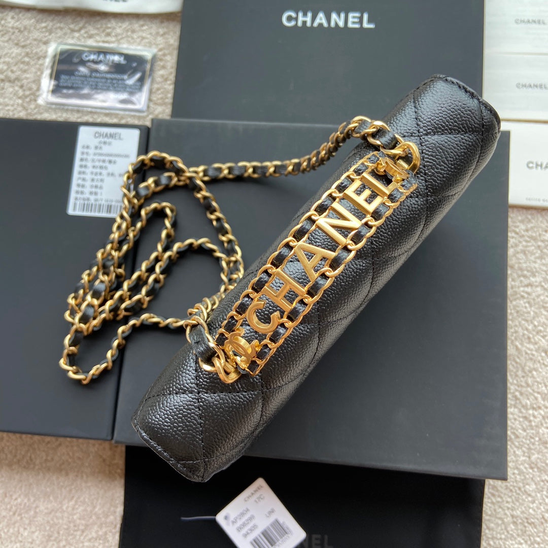 CC Woc 20cm Top Handle Black Grained Calfskin Gold Hardware mysite