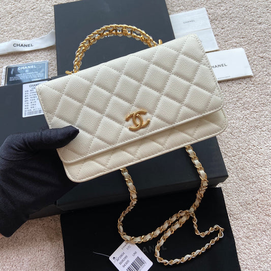 CC Woc 20cm Top Handle White Grained Calfskin Gold Hardware mysite