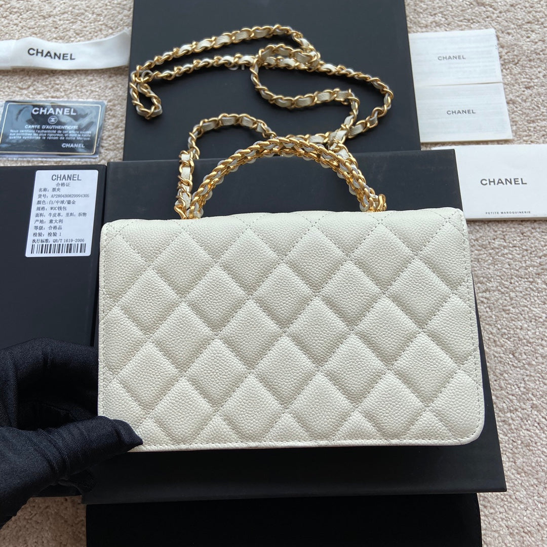 CC Woc 20cm Top Handle White Grained Calfskin Gold Hardware mysite