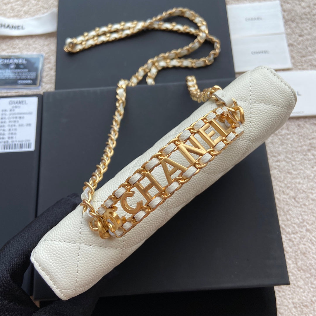 CC Woc 20cm Top Handle White Grained Calfskin Gold Hardware mysite