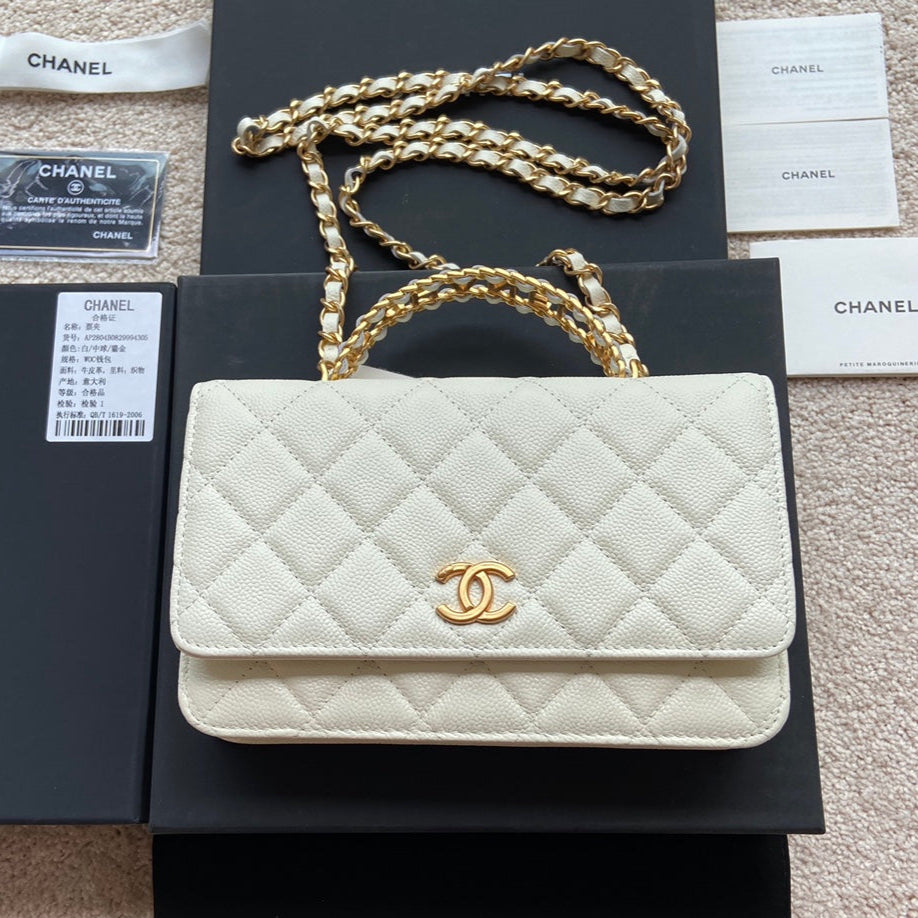 CC Woc 20cm Top Handle White Grained Calfskin Gold Hardware mysite