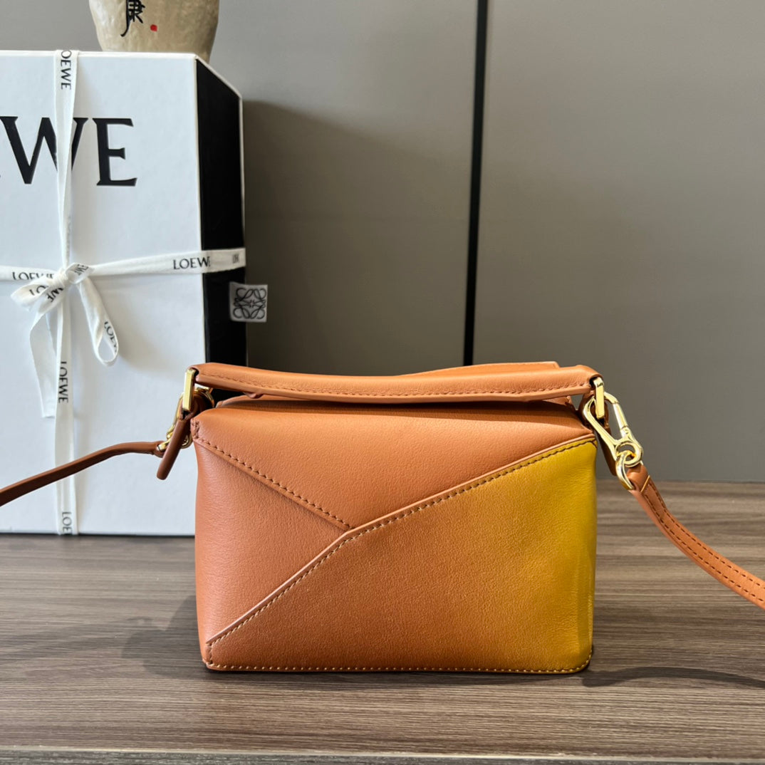 Mini Puzzle bag in soft grained 18cm Yellow and Tan Calfskin mysite