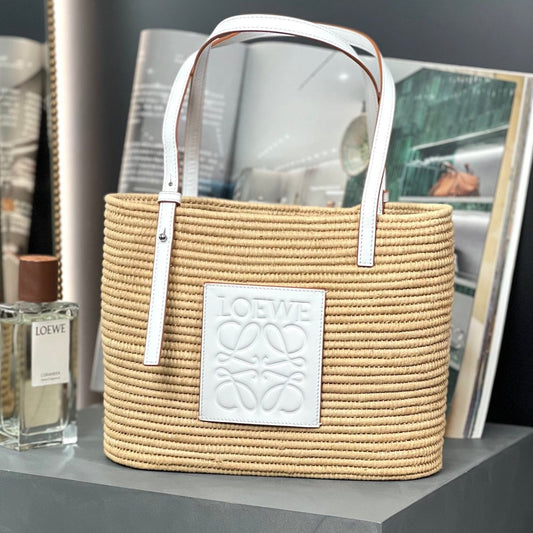 SMALL SQUARE  28 BASKET BAG IN RAFFIA AND WHITE CALFSKIN mysite