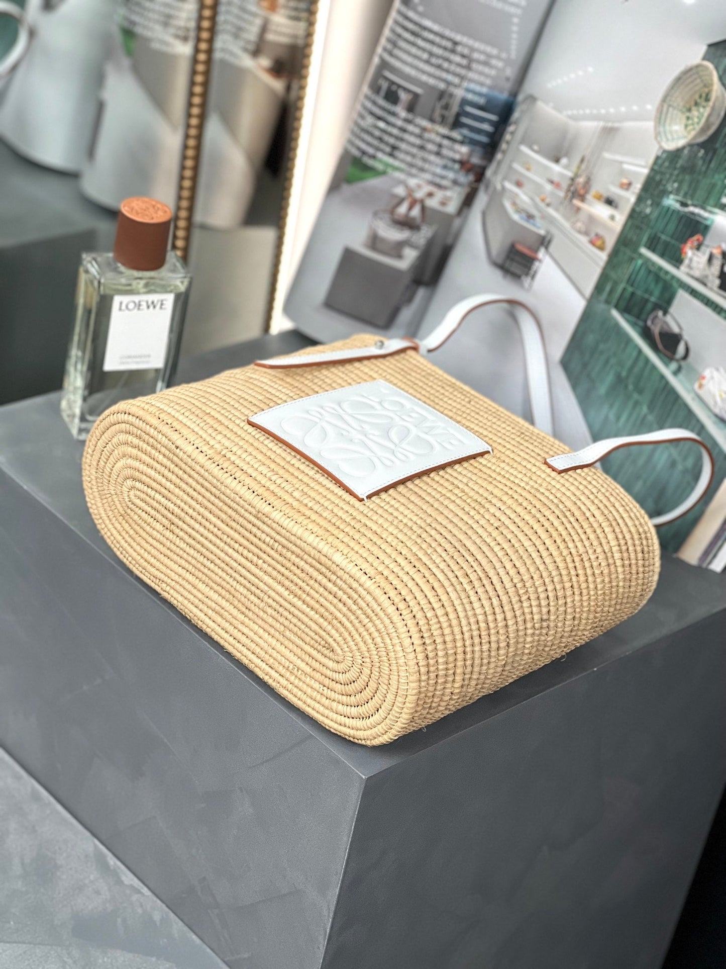 SMALL SQUARE  28 BASKET BAG IN RAFFIA AND WHITE CALFSKIN mysite