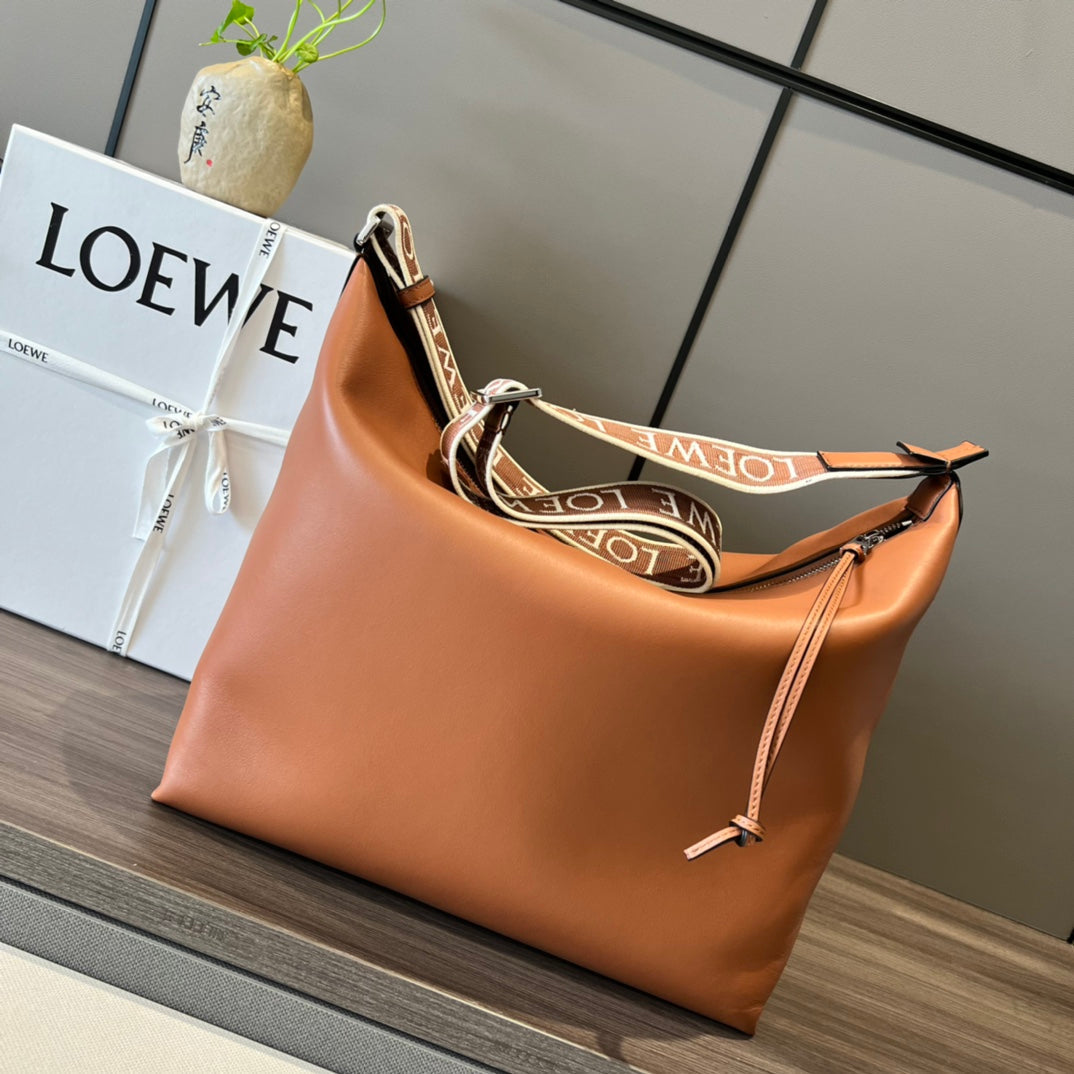 Loew Unisex Cubi Shoulder Crossbody Zipper Commuter Tote Bag Tan smooth calfskin mysite