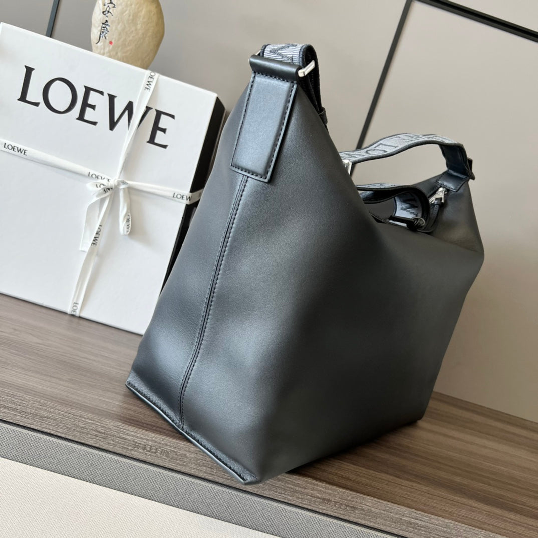 Loew Unisex Cubi Shoulder Crossbody Zipper Commuter Tote Bag Black smooth calfskin mysite
