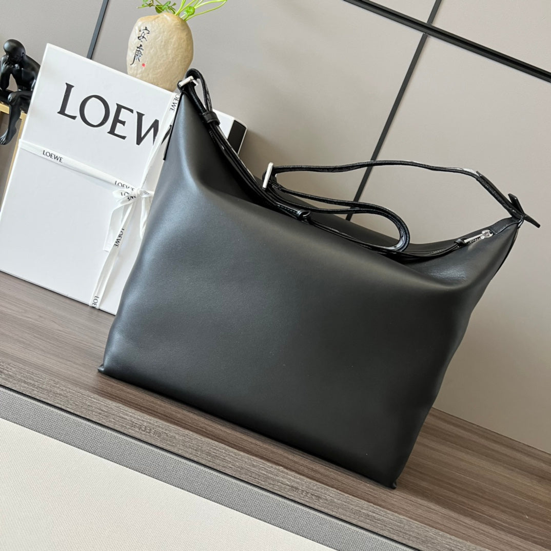 Loew Unisex Cubi Shoulder Crossbody Zipper Commuter Tote Bag Black smooth calfskin mysite