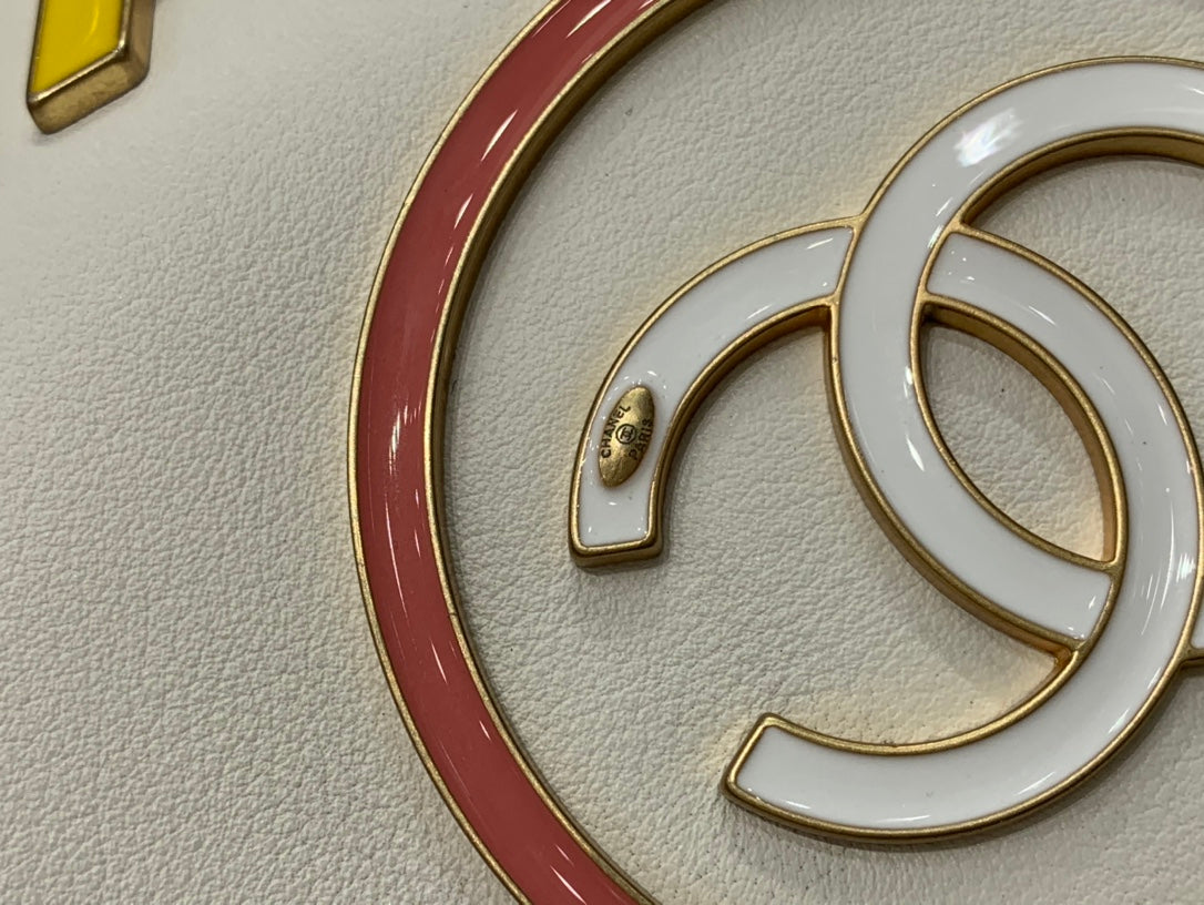 CC DEAUVILLE TOTE BAG 39CM WHITE CALFSKIN MULTICOLOR LOGO mysite