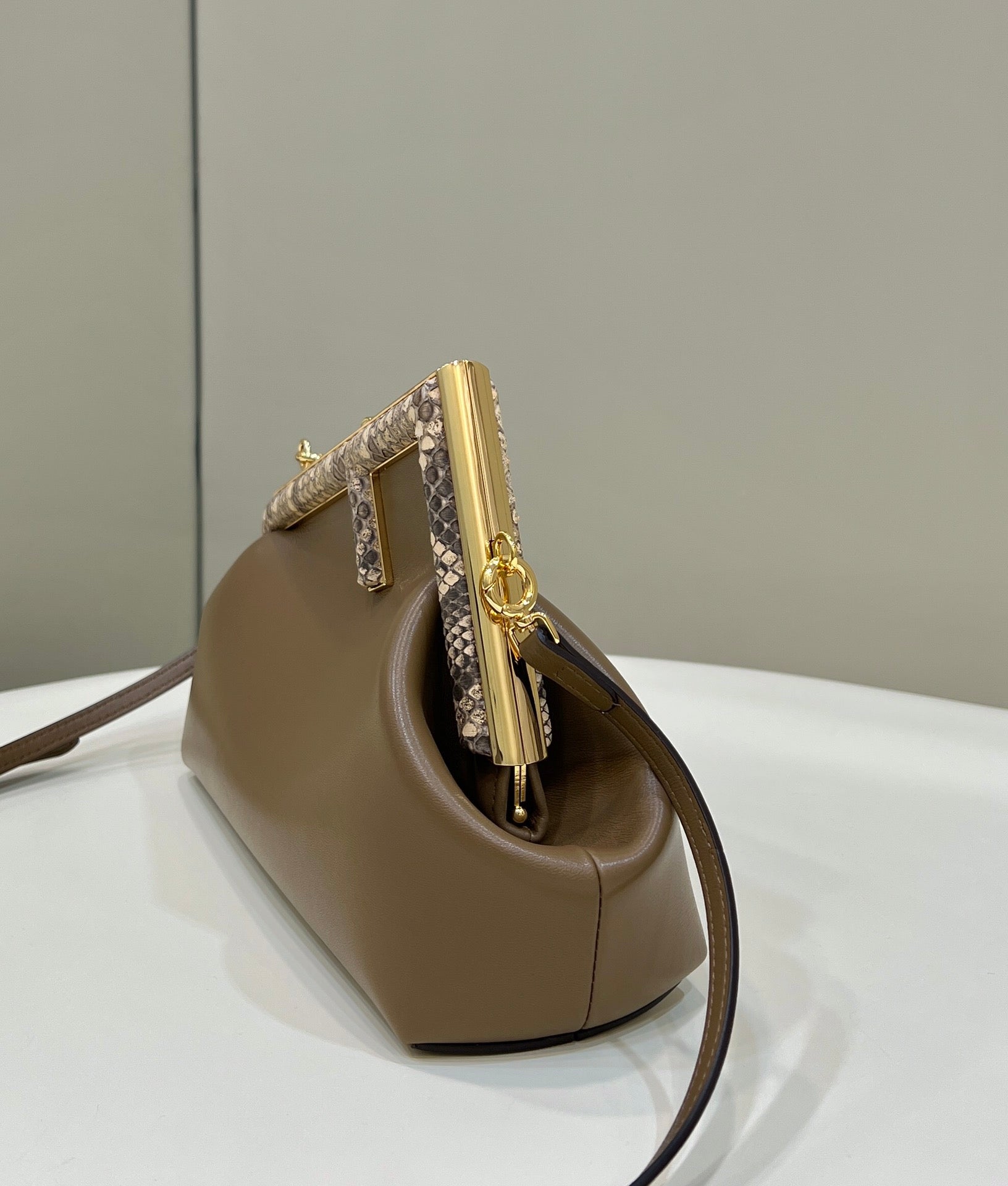 FENDI FIRST SMALL 26 COFFEE BROWN LEATHER BAG WITH EXOTIC DETAILS mysite