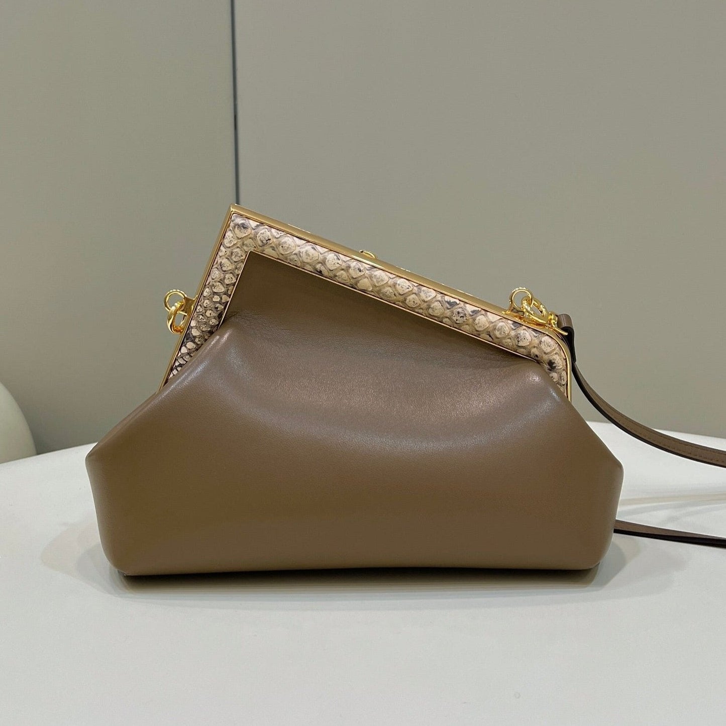 FENDI FIRST SMALL 26 COFFEE BROWN LEATHER BAG WITH EXOTIC DETAILS mysite