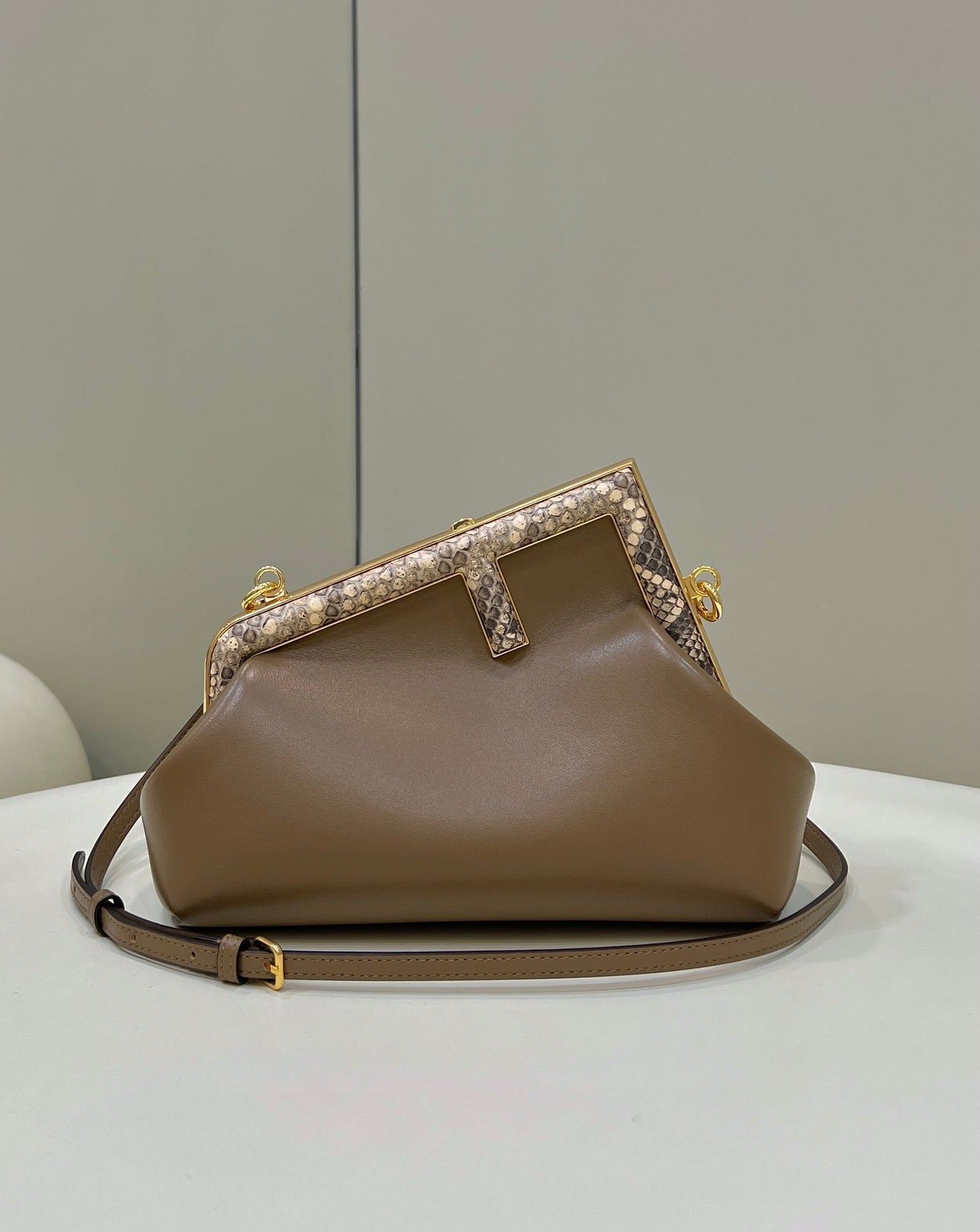 FENDI FIRST SMALL 26 COFFEE BROWN LEATHER BAG WITH EXOTIC DETAILS mysite