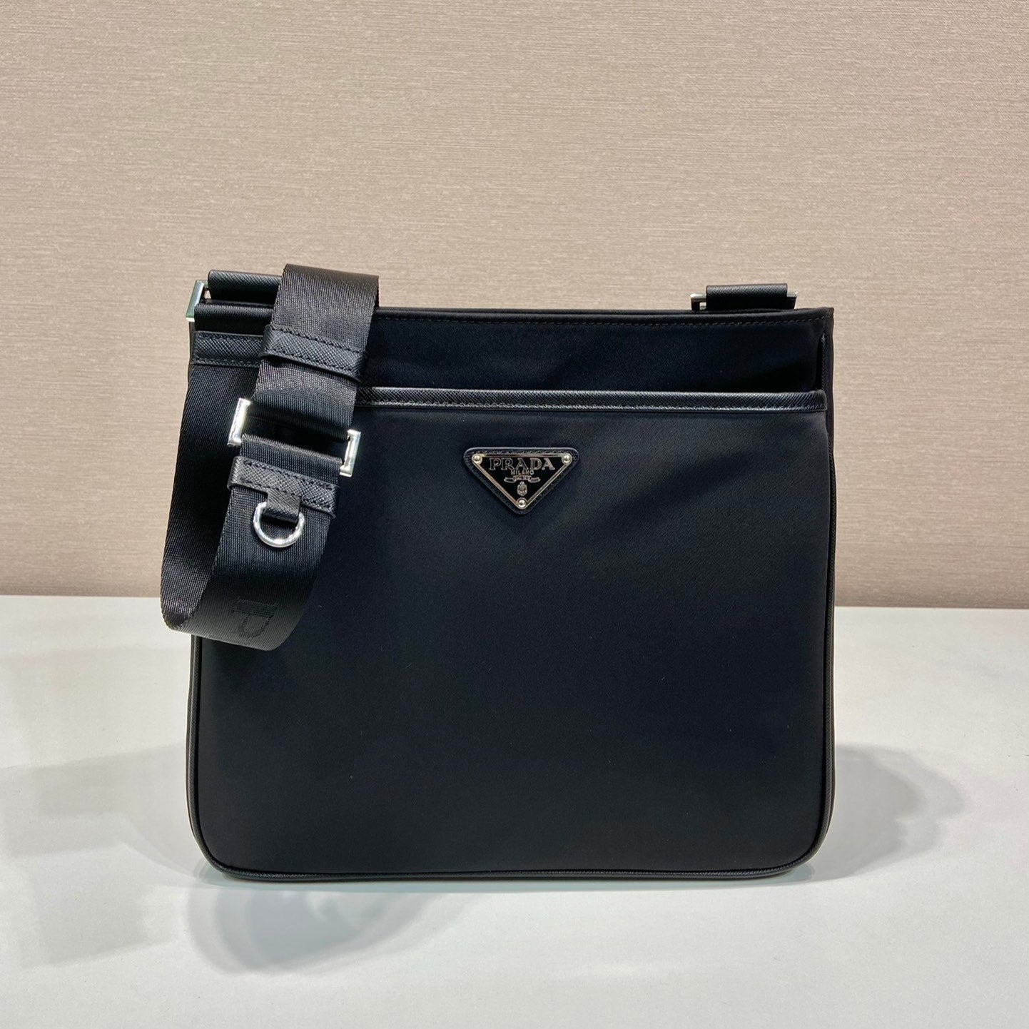 SQUARE BAG 28 IN BLACK RE-NYLON AND SAFFIANO LEATHER TRIM mysite