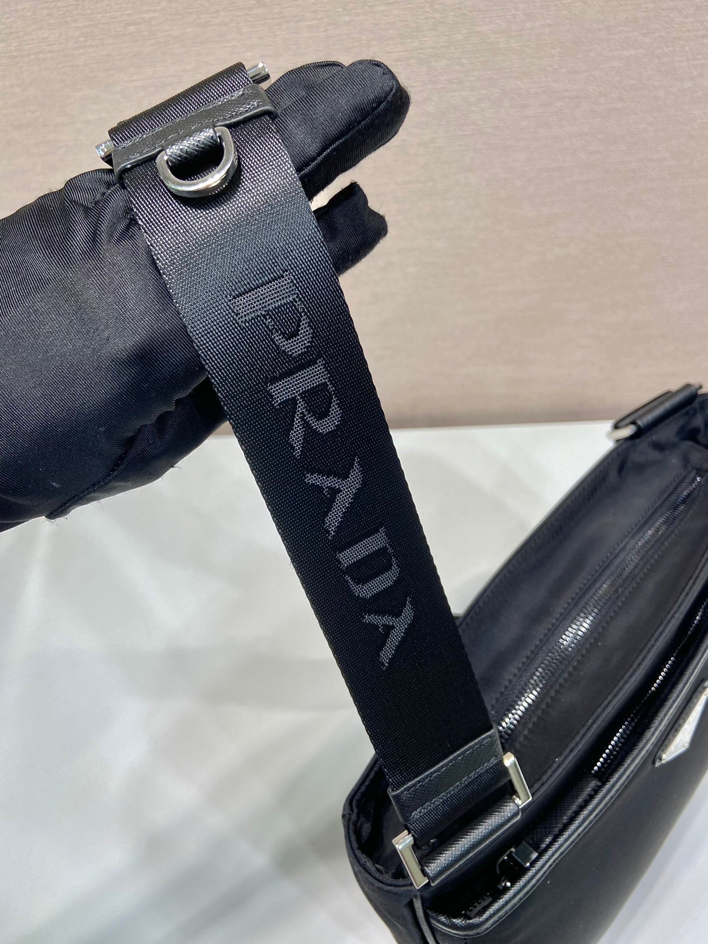 SQUARE BAG 28 IN BLACK RE-NYLON AND SAFFIANO LEATHER TRIM mysite