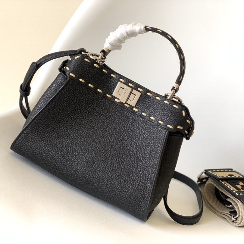 Peekaboo Mini Selleria Bag 23cm black leather shw with 220 hand-sewn stitches mysite