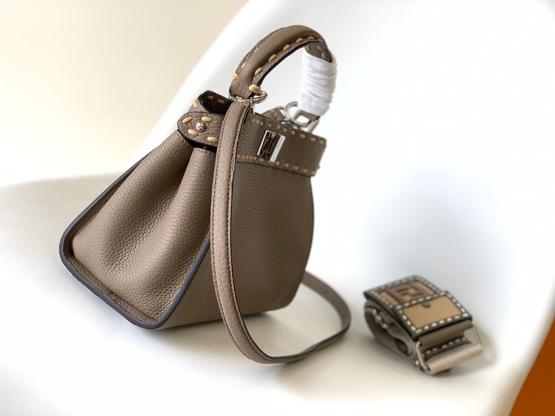 Peekaboo Mini Selleria Bag 23cm brown leather shw with 220 hand-sewn stitches mysite