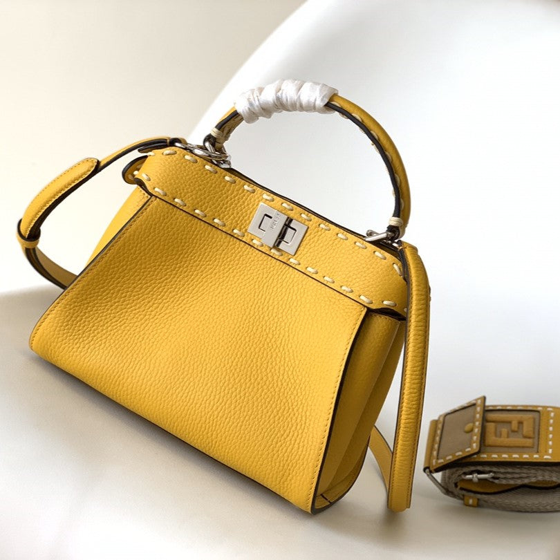 Peekaboo Mini Selleria Bag 23cm yellow leather shw with 220 hand-sewn stitches mysite