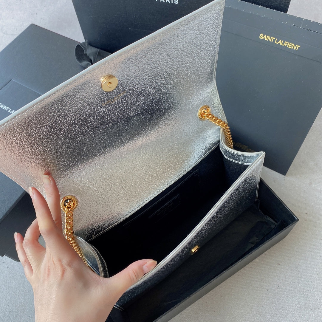 kate medium 24cm silver metalic calfskin gold hardware mysite