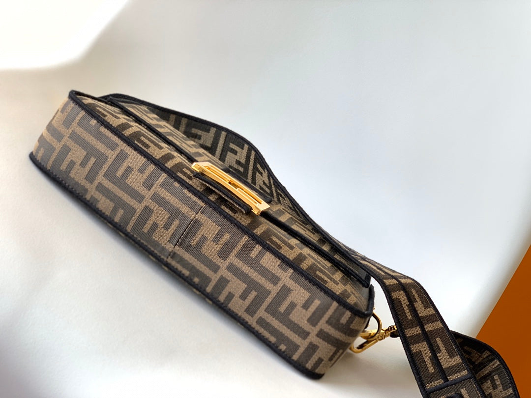 Fend Baguette 27 Brown FF Jacquard Fabric Bag Ghw mysite