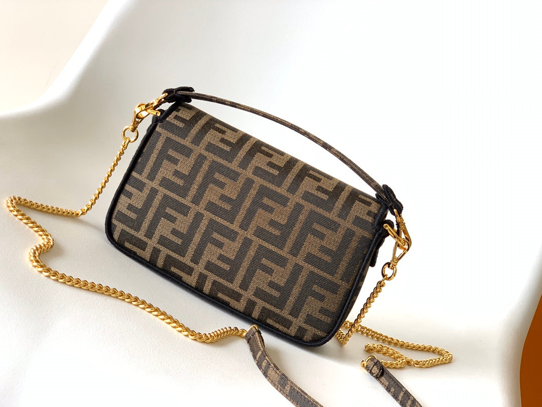 Fend Baguette 20 Brown FF Jacquard Fabric Bag Ghw mysite