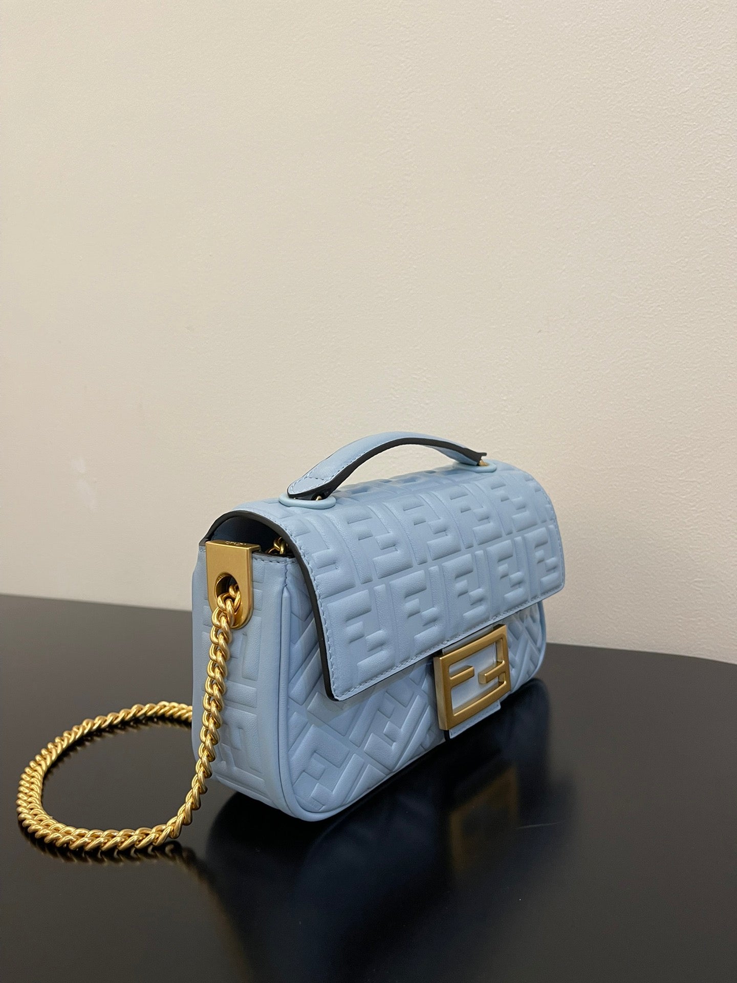 Fend Baguette 24 Bag With FF Motif Baby Blue Leather Ghw mysite